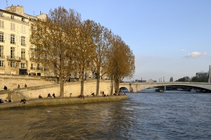 Seine River bank at sunset Paris