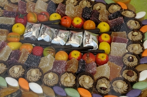 Sweets for sale in a local shop window