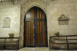 Shaft of light coming through the entrance door. Eglise de Saint Maurice. Chatillon-sur-Loire Centre. France