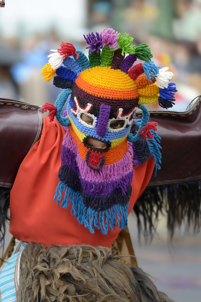 Man doing traditional dance while Quito celebrates the anniversary of its Spanish foundation Plaza de Santo Domingo Quito Ecuador Print
