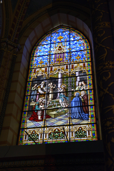 Stained glass window at Basilica del Voto Nacional Quito Ecuador Print