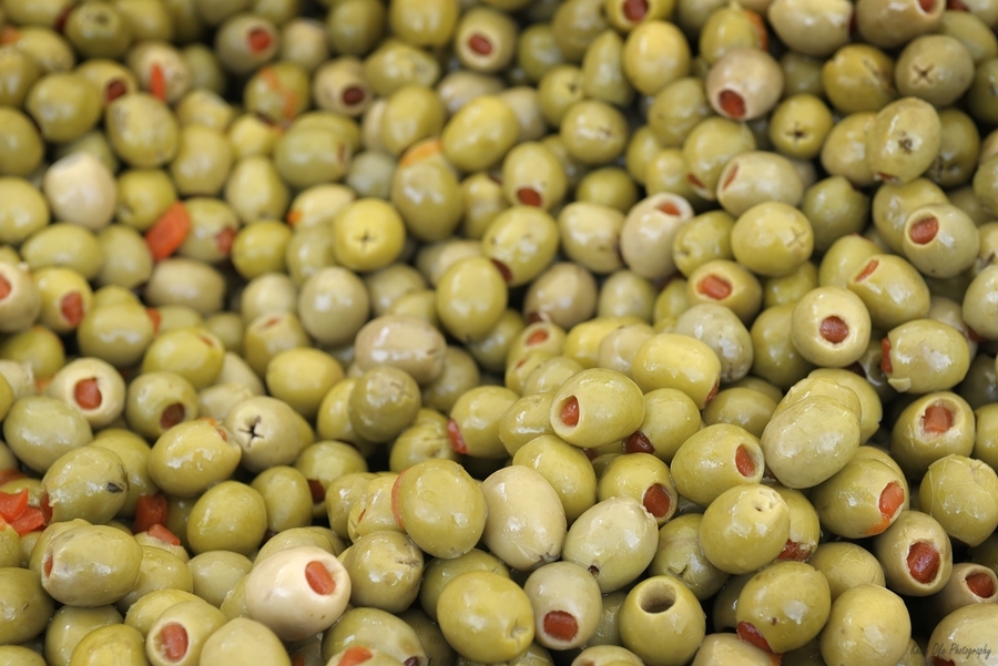 Green olives with pimentos been sold in bulk Lourmarin  Print