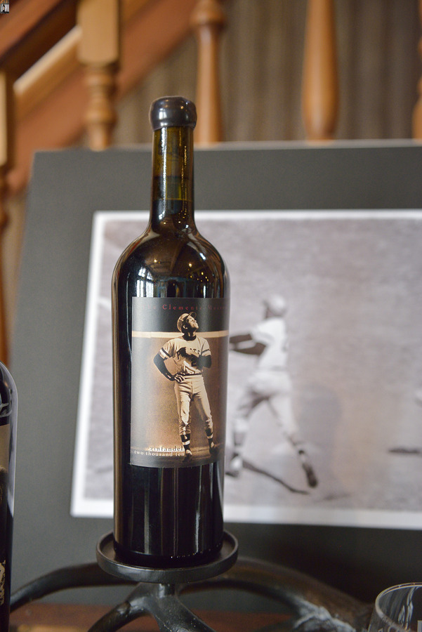 Bottle of Zinfandel wine with Roberto Clemente label The Clemente Museum. Pittsburgh Pennsylvania  Print