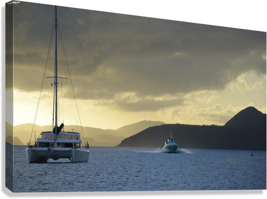 Passenger ferry and anchored catamaran at Sopers Hole Canvas Print