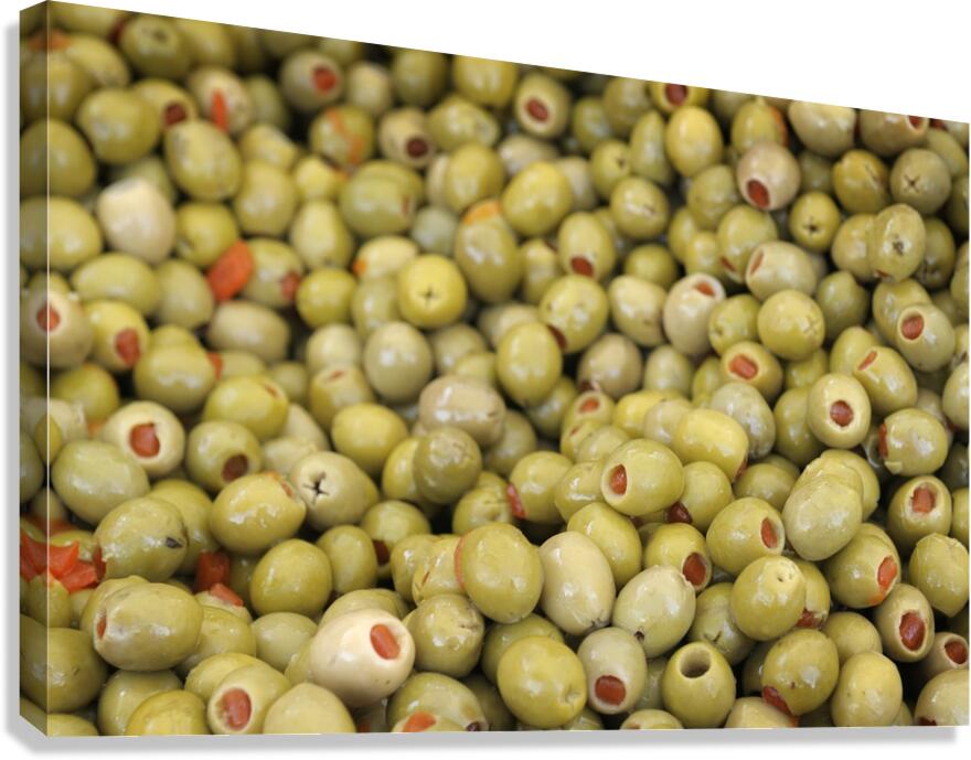 Green olives with pimentos been sold in bulk Lourmarin Canvas Print