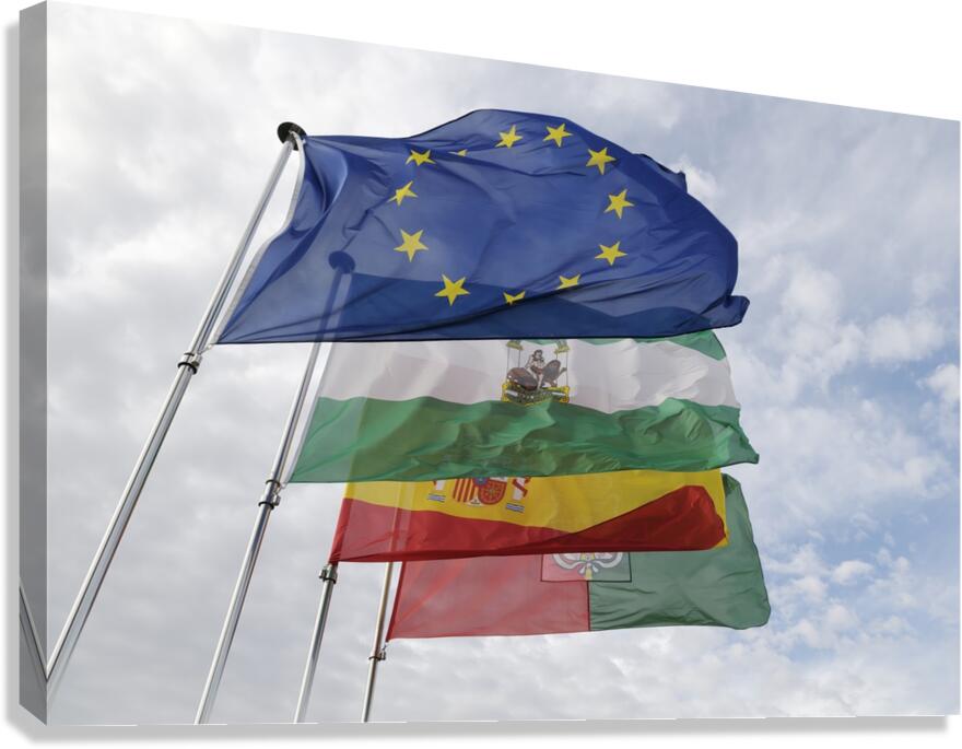 Flags on the Vela Tower The Alhambra Granada Andalusia Spain Canvas Print