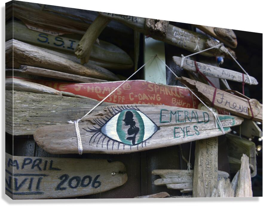 Driftwood sign for Emerald Eyes 2014 Canvas Print