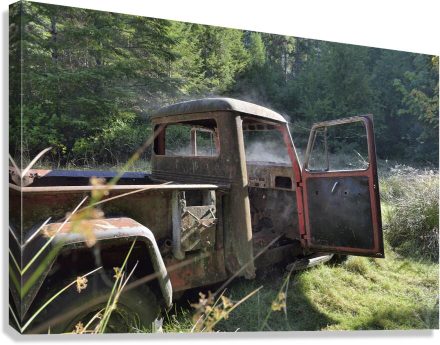 Old pickup truck with steam rising Canvas Print