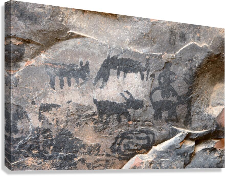 Black petroglyphs of animals Palatki Ruins Arizona USA Canvas Print