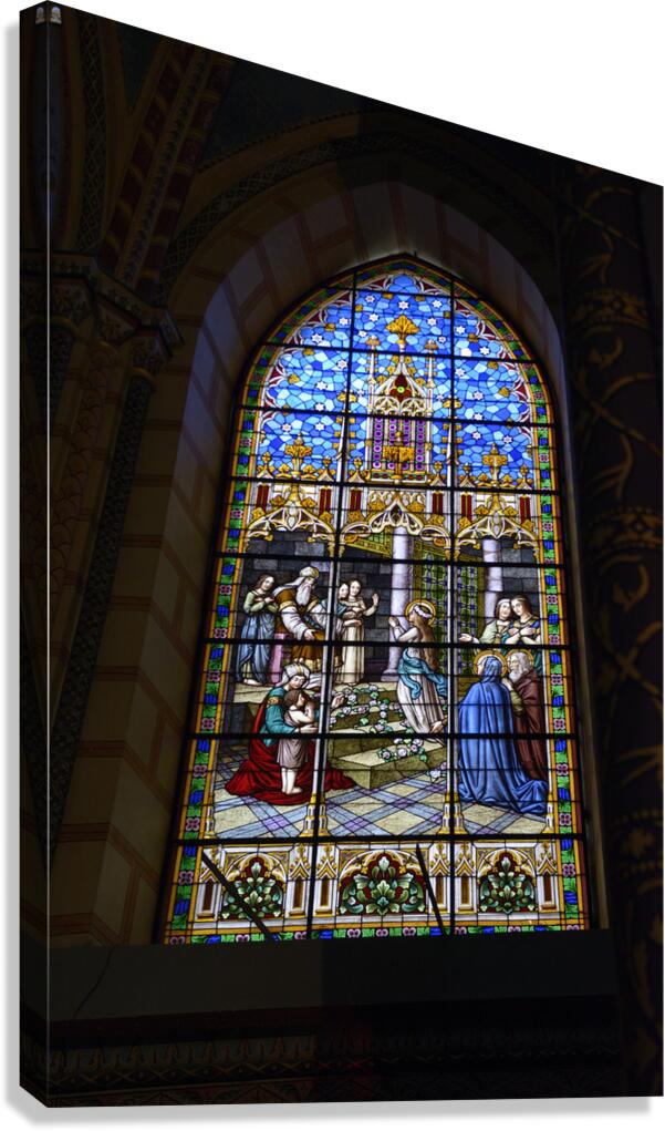 Stained glass window at Basilica del Voto Nacional Quito Ecuador Canvas Print