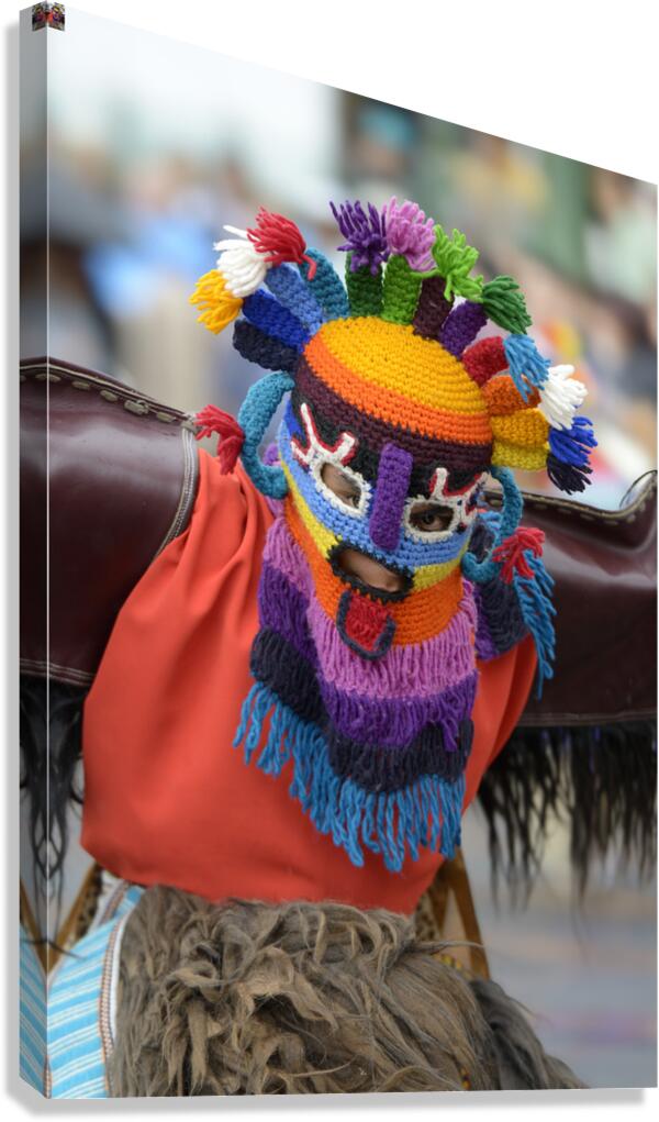 Man doing traditional dance while Quito celebrates the anniversary of its Spanish foundation Plaza de Santo Domingo Quito Ecuador Canvas Print