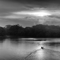 Canoeing on Lake Garzacocha Black and White Ecuador