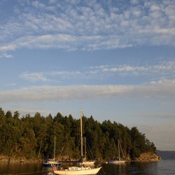 Sailboats at anchor on the west side of Tent Island