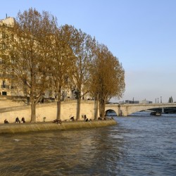 Seine River bank at sunset Paris