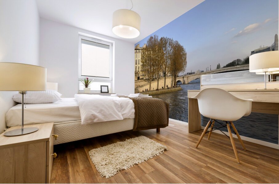 Seine River bank at sunset Paris Mural print
