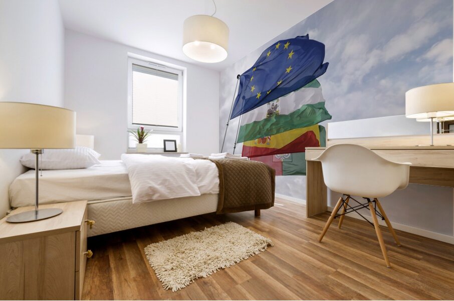 Flags on the Vela Tower The Alhambra Granada Andalusia Spain Mural print