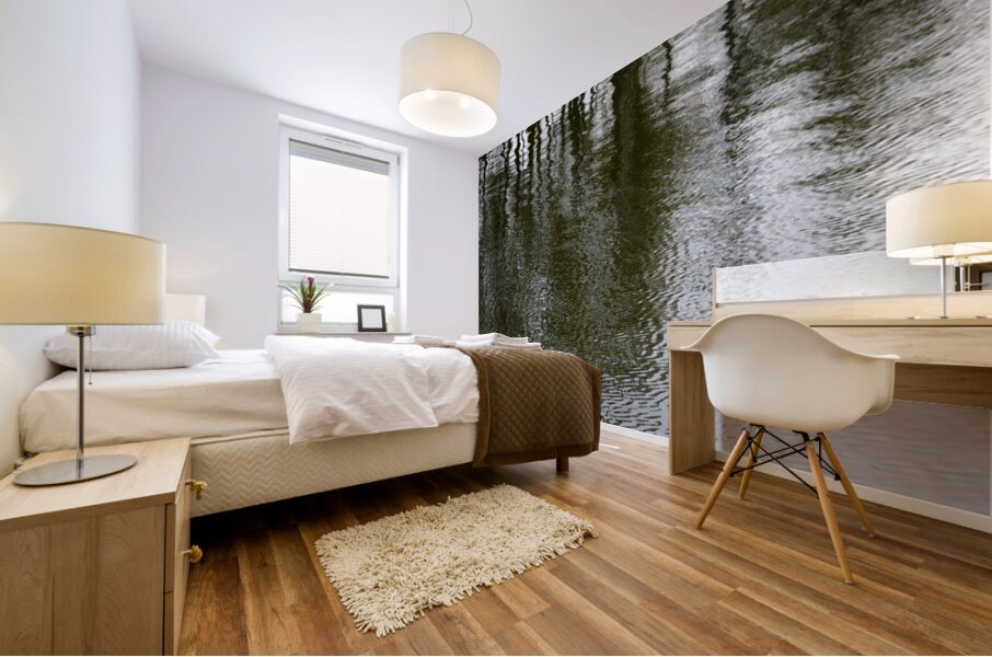 Trees reflected in the ocean Mural print