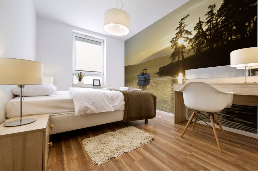 Small motor boat leaving Conover Cove Mural print