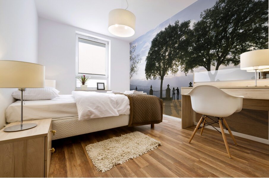 People enjoying the view from the Alameda del Tajo Ronda Málaga Andalusia Spain Mural print