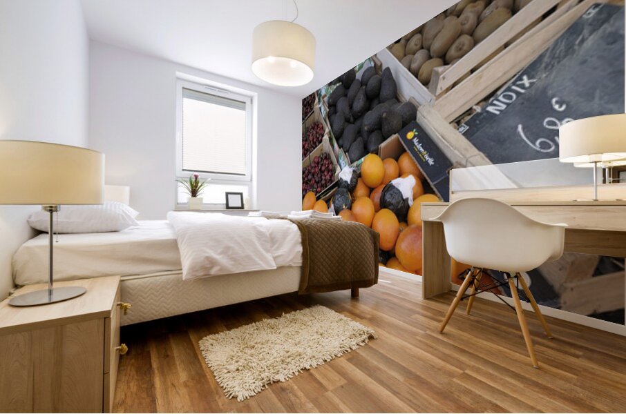 Oranges and avocados at a street market Châtillon sur Loire Centre France Mural print