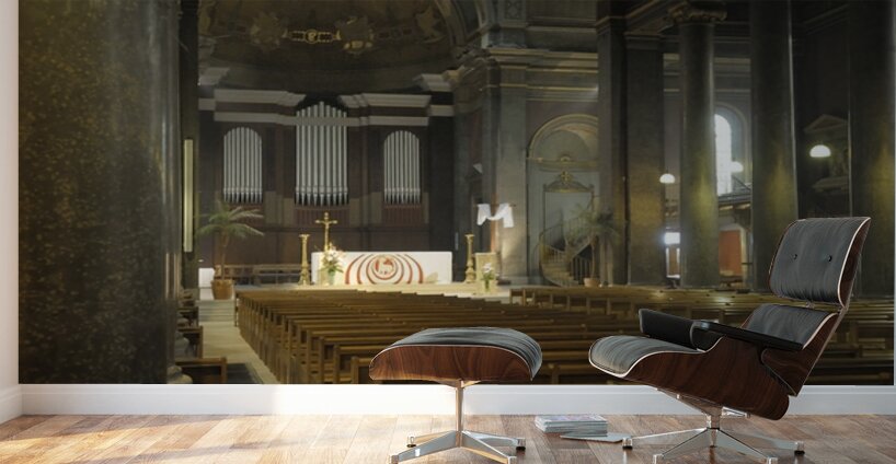 Interior of Eglise Saint Pothin with the alter and organ Wall Murals