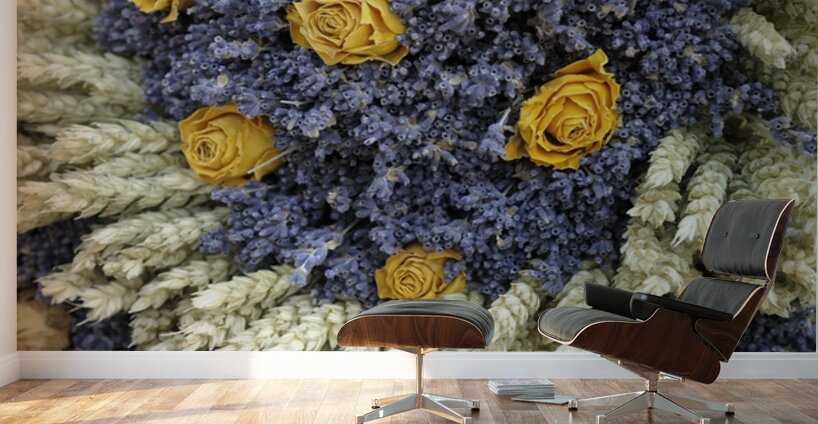 Dried yellow roses and lavender - Lourmarin Wall Murals