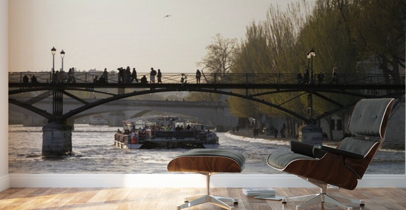 Tourist boat passing under Pont des Arts. Paris Wall Murals