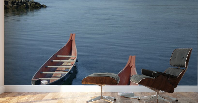 Two native canoes anchored in Tofino Harbour Wall Murals