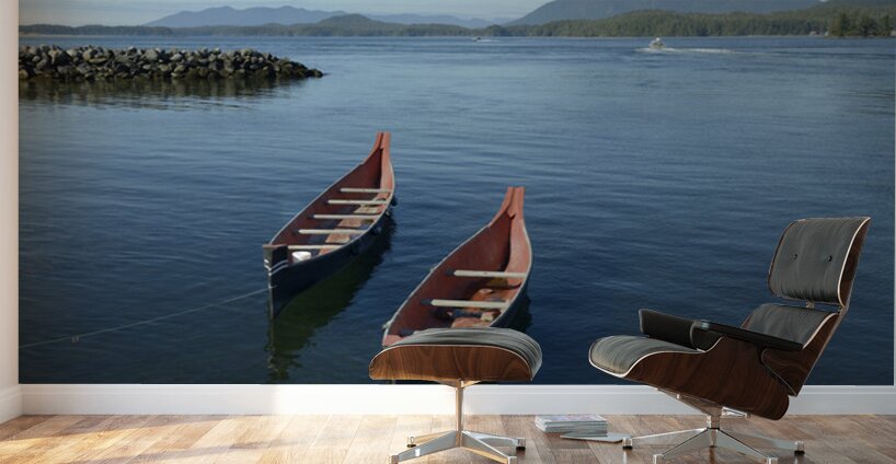 Two native canoes anchored in Tofino Harbour Wall Murals