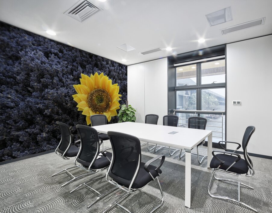 Dried sunflower in a bed of lavender flowers at Lourmarins street market Wall Printing