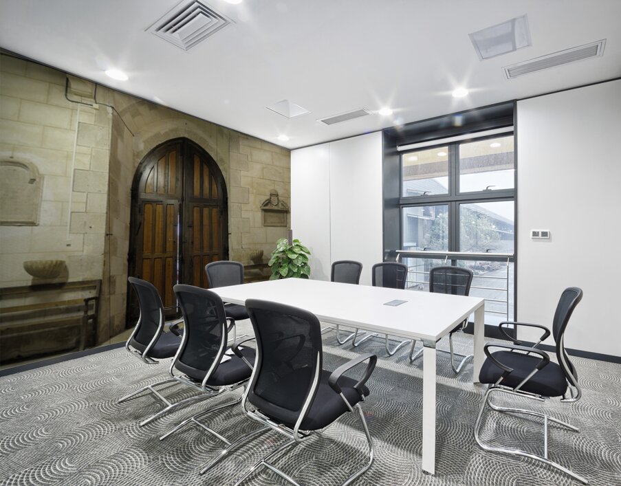 Shaft of light coming through the entrance door. Eglise de Saint Maurice. Chatillon-sur-Loire Centre. France Wall Printing