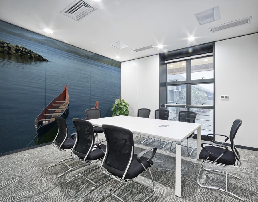 Two native canoes anchored in Tofino Harbour Wall Printing