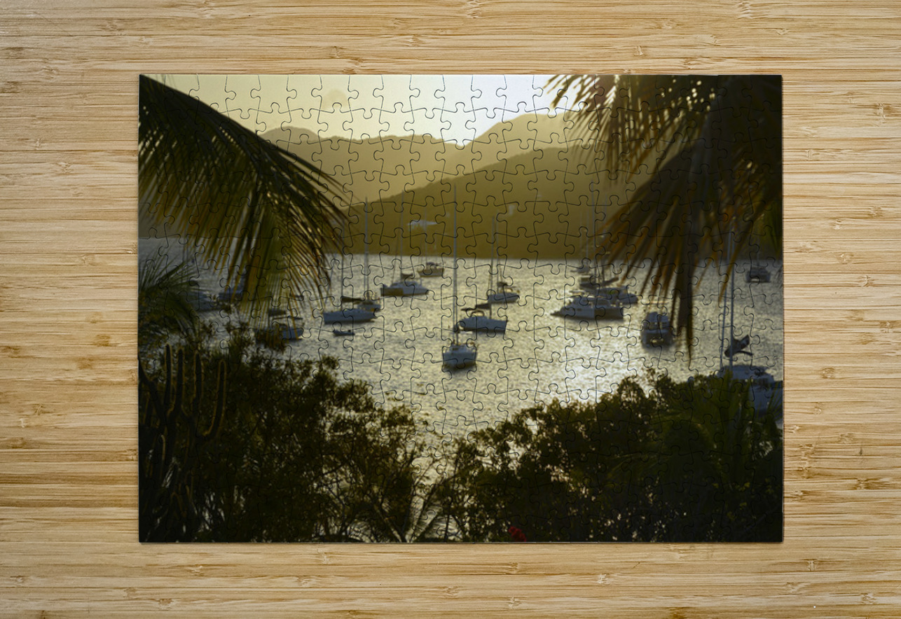 Catamarans and sailboats at the anchorage at Pussers Marina Cay Kevin Oke Puzzle printing