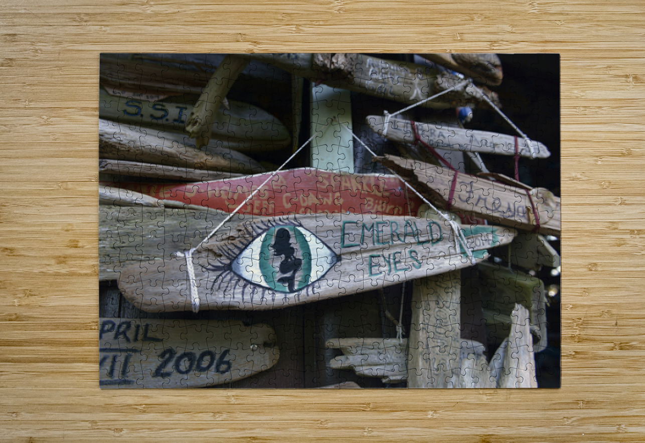Driftwood sign for Emerald Eyes 2014 Kevin Oke Puzzle printing