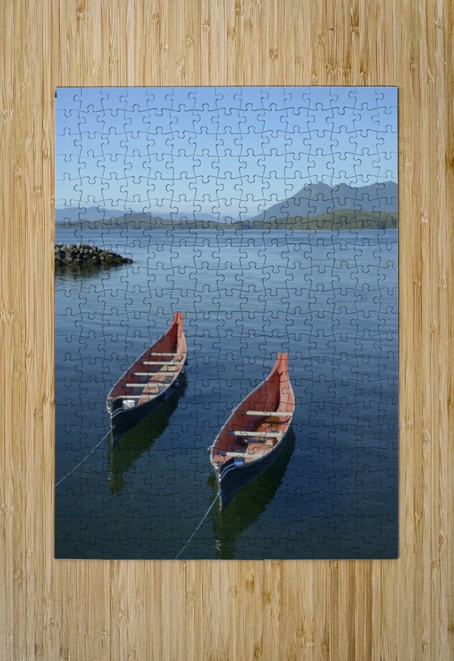 Two native canoes anchored in Tofino Harbour Kevin Oke Puzzle printing