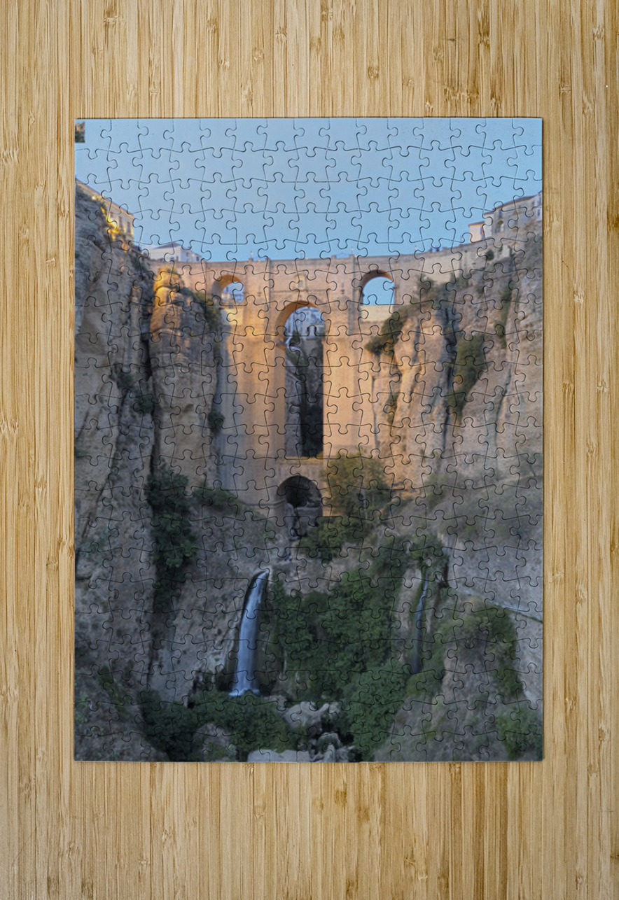Guadalevín River and waterfall at dusk Puente Nuevo El Tajo Gorge Ronda Málaga Andalusia Spain Kevin Oke Puzzle printing
