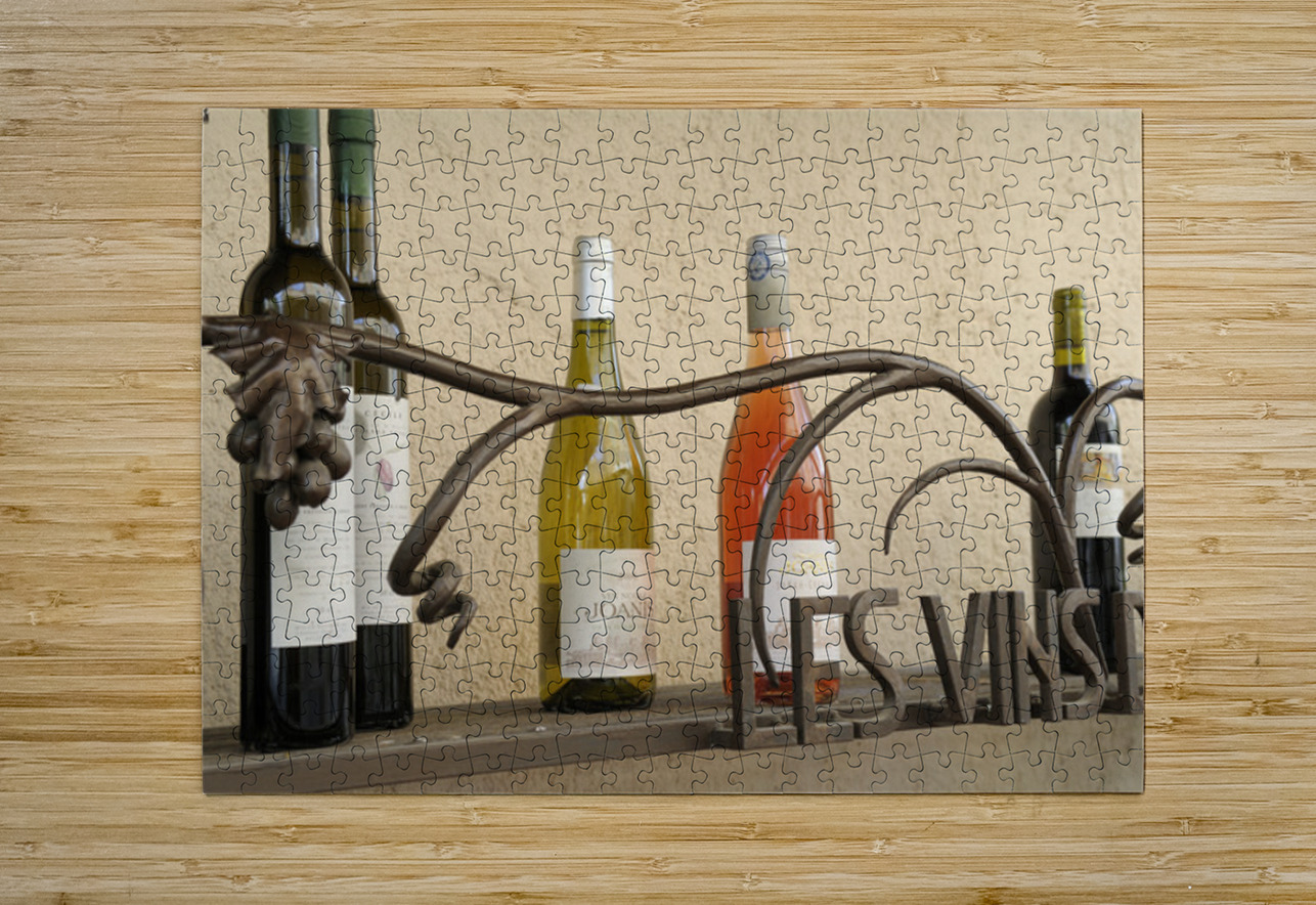 Les Vins Du Luberon store sign with bottled wine Lourmarin Vaucluse Provence Alpes Côte dAzur France Kevin Oke Puzzle printing