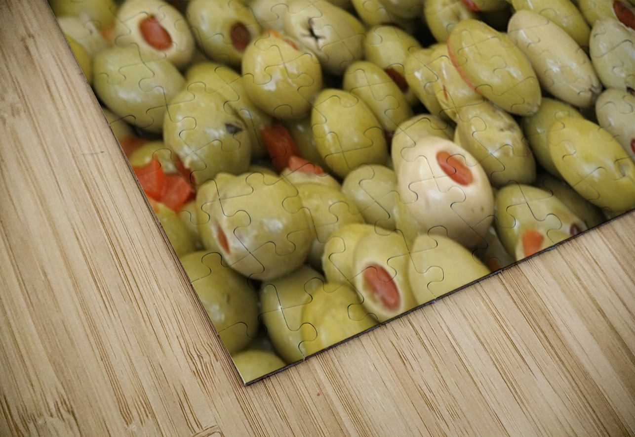 Green olives with pimentos been sold in bulk Lourmarin Kevin Oke Puzzle