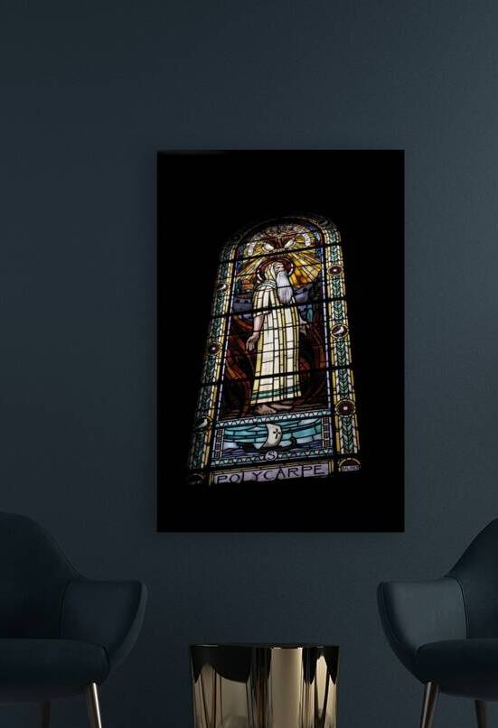 Stained glass window of St. Polycarp by Kevin Oke