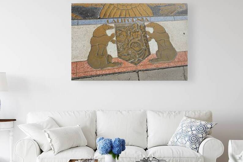 Bas relief plaque for California is inlaid into Hoover Dams plazas surface one of the seven states that fall within the Colorado Rivers basin. Hoover Dam Arizona Nevada USA by Kevin Oke