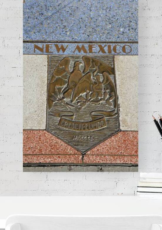Bas relief plaque for New Mexico is inlaid into Hoover Dams plazas surface one of the seven states that fall within the Colorado Rivers basin. Hoover Dam Arizona Nevada USA by Kevin Oke